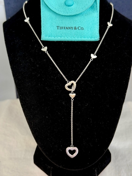 Tiffany & Co. Jewelry - TIFFANY & CO. Sterling Silver Solid Open Mini Hearts Link Lariat Necklace w/ COA